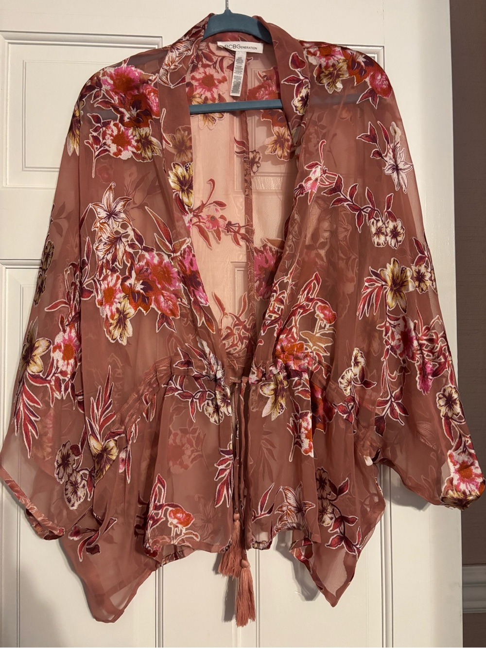 BCBGeneration Dusty Rose Floral Sheer Kimono
